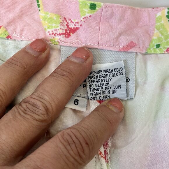 Vtg. White Label Lilly Pulitzer Capri Pants Size 6 Resort Patch Beach Palm Trees - Picture 5 of 12